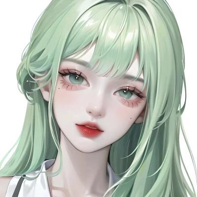 绿色头发AI女生头像图片，每一张都让人想保存！