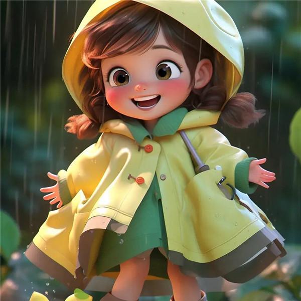 可爱治愈系雨中穿雨衣淋雨小女孩头像图片