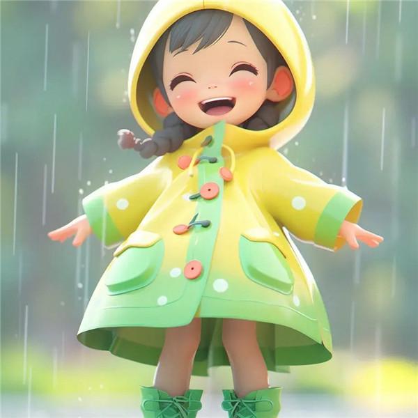 可爱治愈系雨中穿雨衣淋雨小女孩头像图片