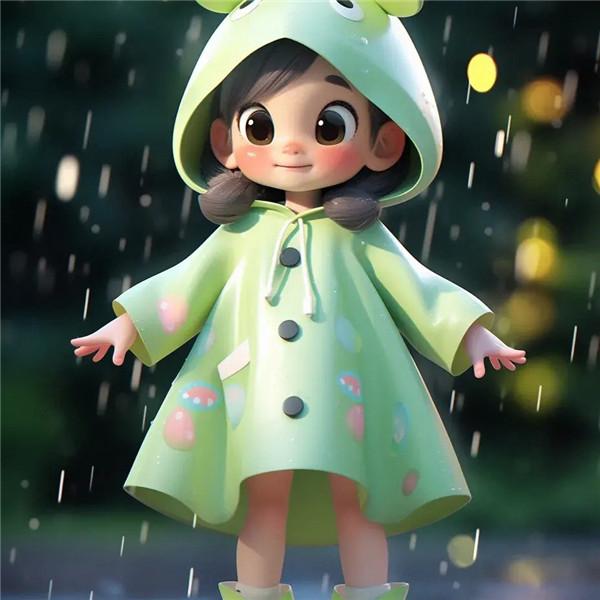 可爱治愈系雨中穿雨衣淋雨小女孩头像图片