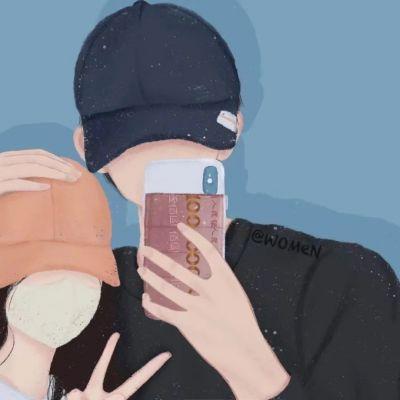 手绘彩色头像情侣一对 高清好看的手绘情侣高颜值优质头像图片
