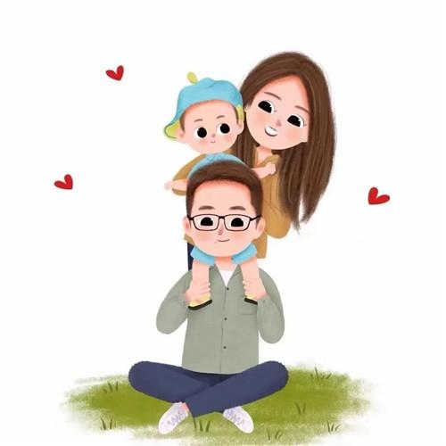 一家三口卡通微信头像图片，家庭幸福的美好象征