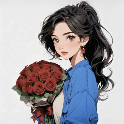 动漫少女捧花唯美图片