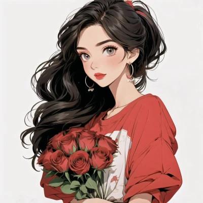 动漫少女捧花唯美图片