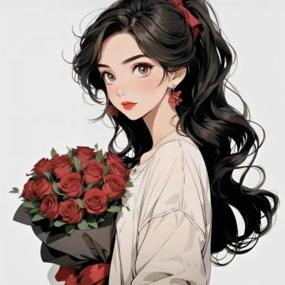 动漫少女捧花唯美图片