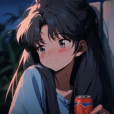 喝饮料的旧漫女生头像图片