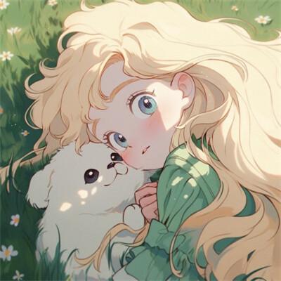 旧漫女生抱萌宠治愈系头像图片