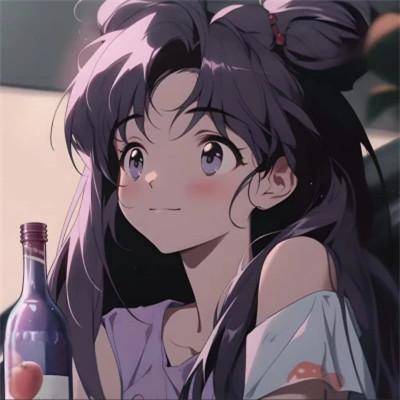 喝饮料的旧漫女生头像图片