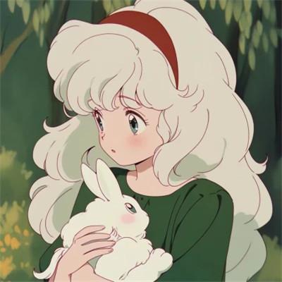 旧漫女生抱萌宠治愈系头像图片