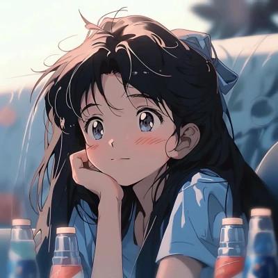 喝饮料的旧漫女生头像图片