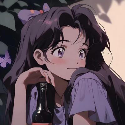 喝饮料的旧漫女生头像图片