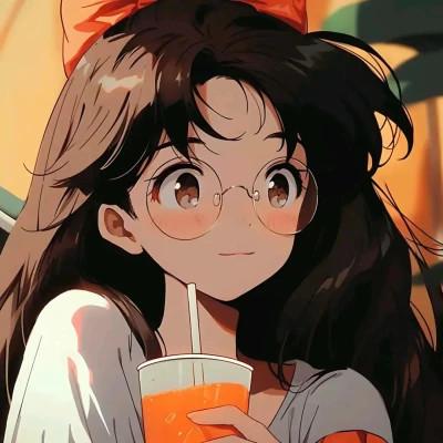 喝饮料的旧漫女生头像图片