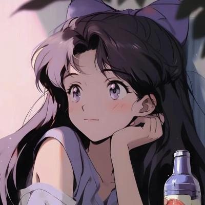 喝饮料的旧漫女生头像图片