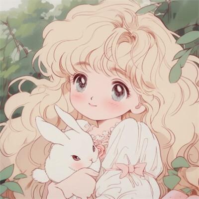 旧漫女生抱萌宠治愈系头像图片