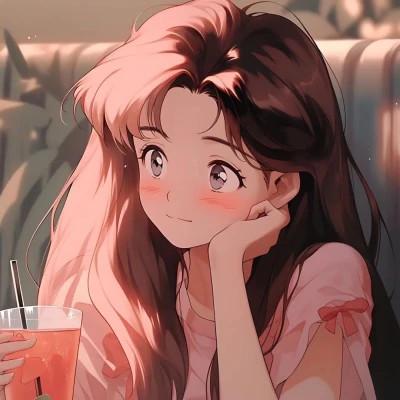 喝饮料的旧漫女生头像图片