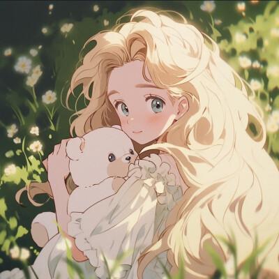 旧漫女生抱萌宠治愈系头像图片