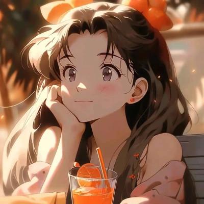喝饮料的旧漫女生头像图片