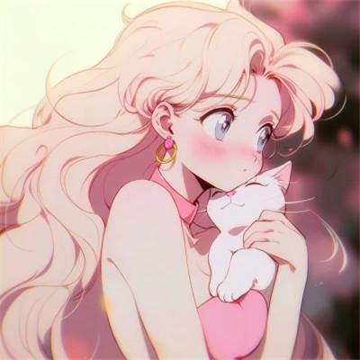 旧漫女生抱萌宠治愈系头像图片