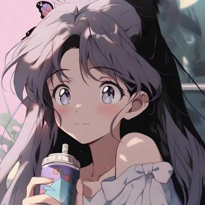 喝饮料的旧漫女生头像图片