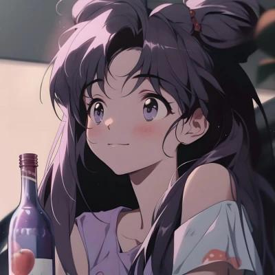 喝饮料的旧漫女生头像图片