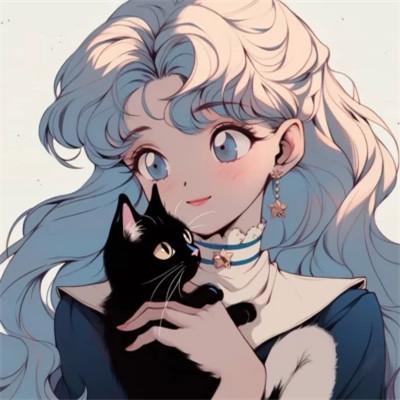 旧漫女生抱萌宠治愈系头像图片
